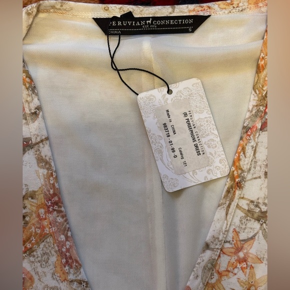 Peruvian Connection Floral Long Sleeve Dress - Cream and Orange - Picture 4 of 5